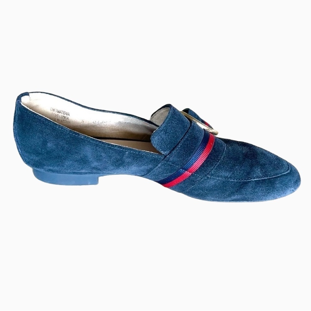 Paul Green Banner Loafers Navy Blue Suede Gold Buckle Size 7.5 - Picture 4 of 12